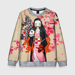 Свитшот детский Незуко Камадо под сакурой, цвет: 3D-меланж