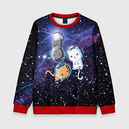 Детский свитшот Три котика в открытом космосе / 3D-Красный – фото 1