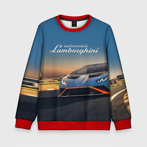 Детский свитшот Lamborghini Huracan STO - car racing / 3D-Красный – фото 1