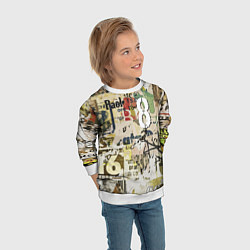 Свитшот детский Восьмёрка на фоне рваных афиш, цвет: 3D-белый — фото 2