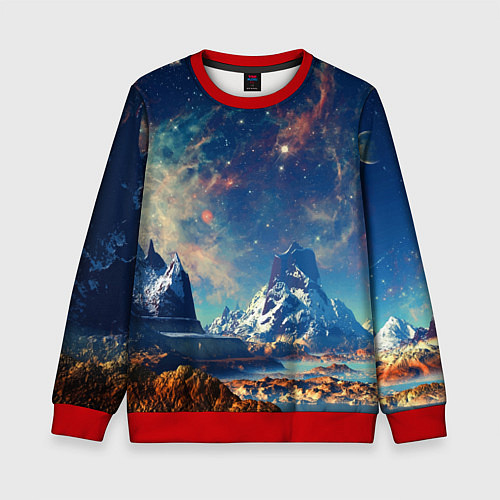 Детский свитшот Горы и бескрайний космос / 3D-Красный – фото 1