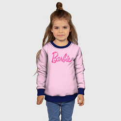 Свитшот детский Барби - логотип на клетчатом фоне, цвет: 3D-синий — фото 2