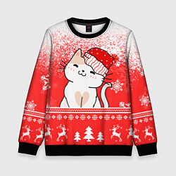 Свитшот детский Новогодний милый котик, цвет: 3D-черный