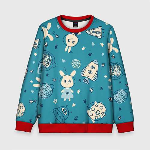 Детский свитшот Зайцы-космонавты / 3D-Красный – фото 1