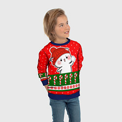 Свитшот детский Белый котик - играет в снежки, цвет: 3D-синий — фото 2