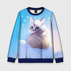 Свитшот детский Заснеженный котик, цвет: 3D-синий