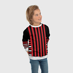 Свитшот детский Красно черный полосатый узор, цвет: 3D-белый — фото 2