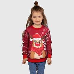 Свитшот детский Новогодний олень и снежинки, цвет: 3D-красный — фото 2