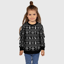 Свитшот детский Узор с ёлками снежинками и оленями, цвет: 3D-черный — фото 2
