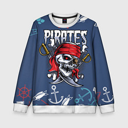 Свитшот детский Пиратский череп в бандане, цвет: 3D-белый