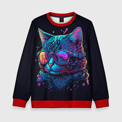 Детский свитшот Кот неоновый / 3D-Красный – фото 1