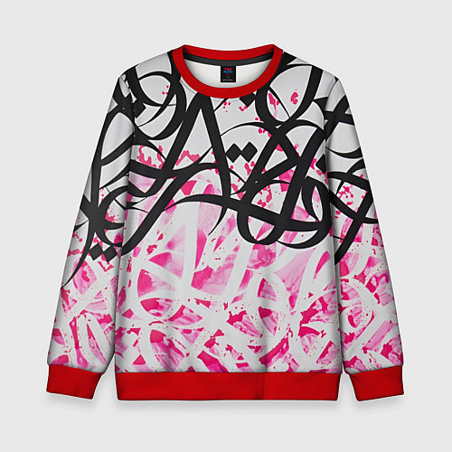 Детский свитшот Черно-розовая каллиграфия / 3D-Красный – фото 1