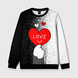 Свитшот детский Котик держит сердечко, цвет: 3D-черный
