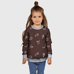 Свитшот детский Еда в минимализме на коричневом фоне, цвет: 3D-меланж — фото 2