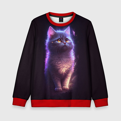 Детский свитшот Неоновый котик и луна / 3D-Красный – фото 1
