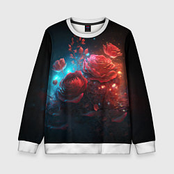 Свитшот детский Алые розы в ночном лесу, цвет: 3D-белый
