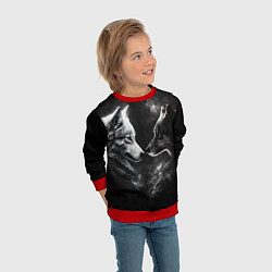 Свитшот детский Пара волков - белый и черный, цвет: 3D-красный — фото 2