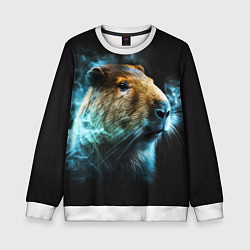 Свитшот детский Капибара и голубой дым, цвет: 3D-белый