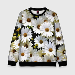 Свитшот детский Белые цветы ромашки - летний паттерн, цвет: 3D-черный