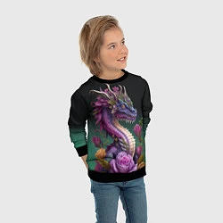 Свитшот детский Неоновый дракон с цветами, цвет: 3D-черный — фото 2