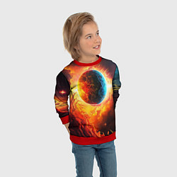 Свитшот детский Планета в огненном космосе, цвет: 3D-красный — фото 2