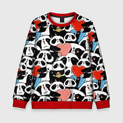 Свитшот детский Панды с сердечками, цвет: 3D-красный