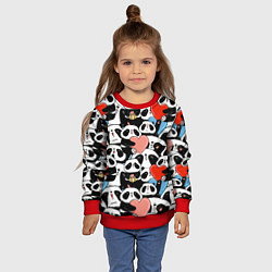 Свитшот детский Панды с сердечками, цвет: 3D-красный — фото 2