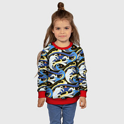 Свитшот детский Волна - паттерн - японский стиль, цвет: 3D-красный — фото 2