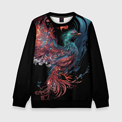 Свитшот детский Феникс в стиле Ирезуми, цвет: 3D-черный