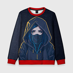 Свитшот детский Красивая девушка ниндзя в маске и капюшоне, цвет: 3D-красный