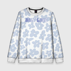 Свитшот детский Self love - цветочный голубой паттерн, цвет: 3D-белый