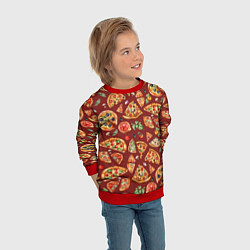 Свитшот детский Кусочки пиццы ассорти - акварельный паттерн, цвет: 3D-красный — фото 2