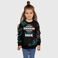 Свитшот детский Значок Haval в стиле glitch на темном фоне, цвет: 3D-черный — фото 2