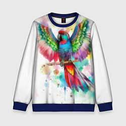 Свитшот детский Разноцветный акварельный попугай с расправленными, цвет: 3D-синий
