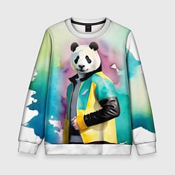 Свитшот детский Прикольный панда в модной куртке, цвет: 3D-белый