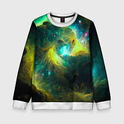 Свитшот детский Небула в космосе в зеленых тонах - нейронная сеть, цвет: 3D-белый