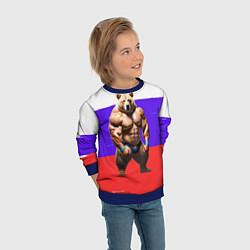 Свитшот детский Накаченный медведь на Российском флаге, цвет: 3D-синий — фото 2