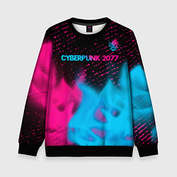 Свитшот детский Cyberpunk 2077 - neon gradient: символ сверху, цвет: 3D-черный