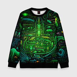 Свитшот детский Психоделика в зеленом - нейронная сеть, цвет: 3D-черный