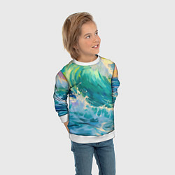 Свитшот детский Нарисованные волны моря, цвет: 3D-белый — фото 2