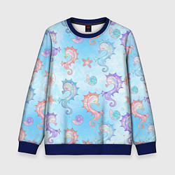 Свитшот детский Морские коньки - паттерн, цвет: 3D-синий