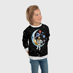 Свитшот детский Skeleton astronaut eats pizza while sitting on the, цвет: 3D-белый — фото 2