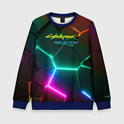 Свитшот детский Cyberpunk 2077 phantom liberty logo neon, цвет: 3D-синий