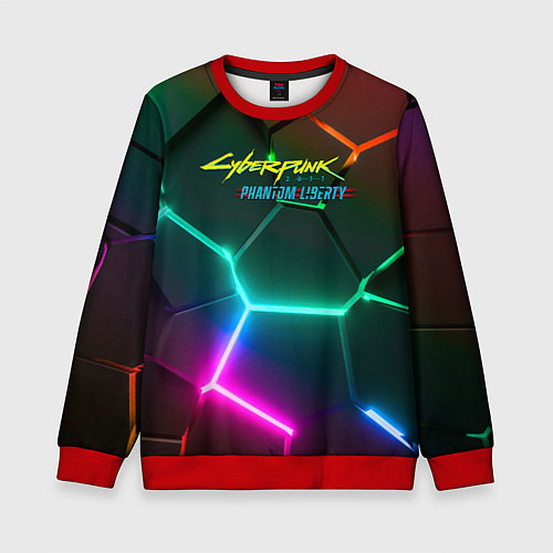 Детский свитшот Cyberpunk 2077 phantom liberty logo neon / 3D-Красный – фото 1