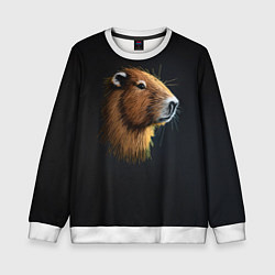 Свитшот детский Вышивка Капибара, цвет: 3D-белый