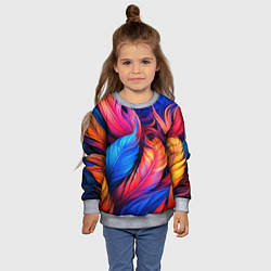 Свитшот детский Экзотические перья, цвет: 3D-меланж — фото 2