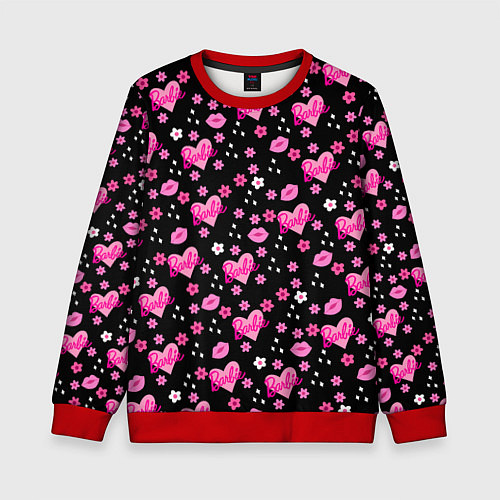 Детский свитшот Черный фон, барби и цветы / 3D-Красный – фото 1