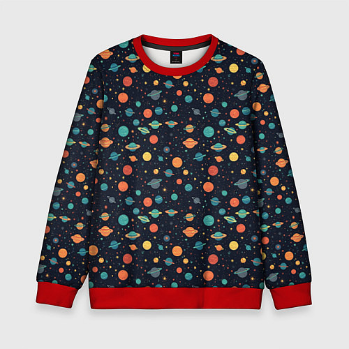 Детский свитшот Темный космос с планетами паттерн / 3D-Красный – фото 1