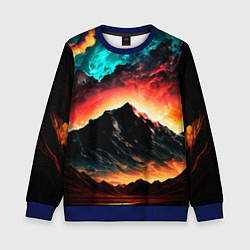 Свитшот детский Горящее ночное небо на фоне гор, цвет: 3D-синий