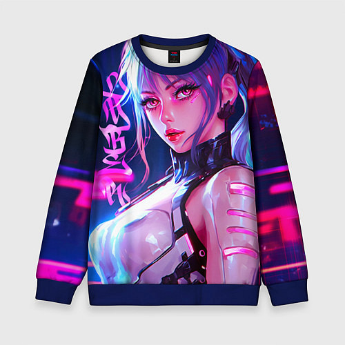 Детский свитшот Кибер-девушка неон аниме / 3D-Синий – фото 1